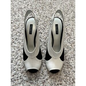 auth DOLCE & GABBANA white/ Black Snake leather  Suede Sandals Shoes 38.5 Italy